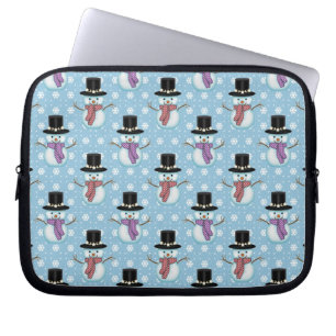 Housse Pour Ordinateur Portable Cute Snowmen on Pale Blue Pattern