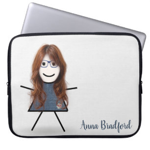 Housse Pour Ordinateur Portable Cute Stick Girl with Hair and Name