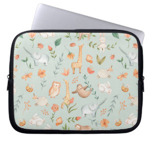 Housse Pour Ordinateur Portable Cute Teal Baby Animal Pastel Pattern