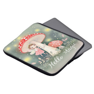 Housse Pour Ordinateur Portable Cute Tiny fairy perché sur le dessus de champignon