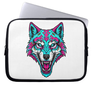 Housse Pour Ordinateur Portable Cyberpunk Neon Wolf - Synthwave Robotic Animal