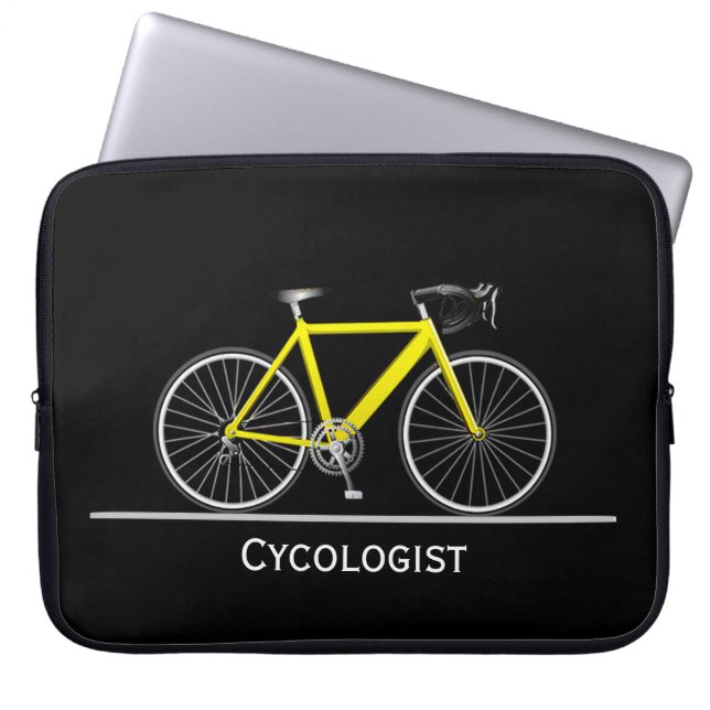 Housse Pour Ordinateur Portable Cycologue Yellow Bike sur Black (Devant)