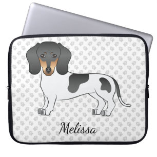 Housse Pour Ordinateur Portable Dachshund à poil court piebaldo noir et feu & Text