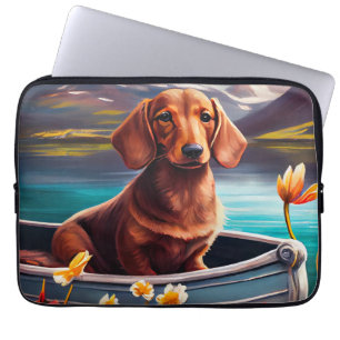 Housse Pour Ordinateur Portable Dachshund sur une pagaie : Une aventure pittoresqu