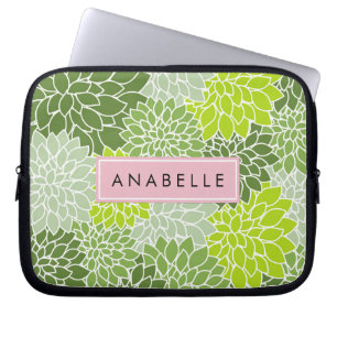 Housse Pour Ordinateur Portable Dahlia Fleurs, Dahlia Vert, Votre Nom