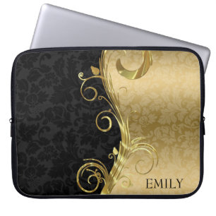 Housse Pour Ordinateur Portable Damas Et Fils Noirs Et Or