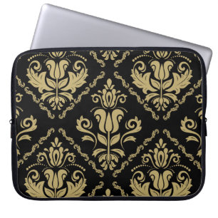 Housse Pour Ordinateur Portable Damask Black Gold : Classic Ornament.