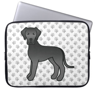 Housse Pour Ordinateur Portable Danois noir mignon chien de dessin animé & pattes