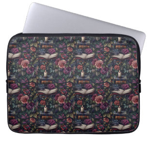 Housse Pour Ordinateur Portable Dark Academia Vintage Floral, Oiseaux et livres