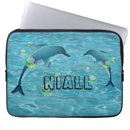 Housse Pour Ordinateur Portable Dauphins et bulles amusants Personnalisé