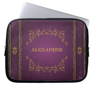 Housse Pour Ordinateur Portable Dégradé violet+Armature or Accent-Monogramme