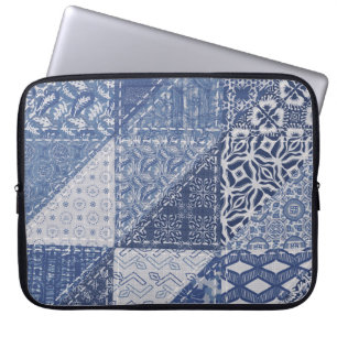 Housse Pour Ordinateur Portable Dénim Triangle Patchwork Texture Vintage.