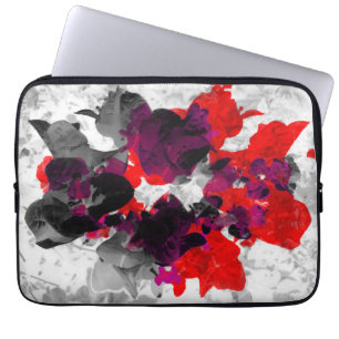 Housse Pour Ordinateur Portable Design floral Abstrait - rouge et violet sur blanc