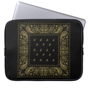 Housse Pour Ordinateur Portable Design Gold et Black Paisley