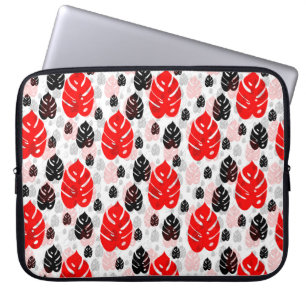 Housse Pour Ordinateur Portable Design Motif d'illustration de feuille noire rouge