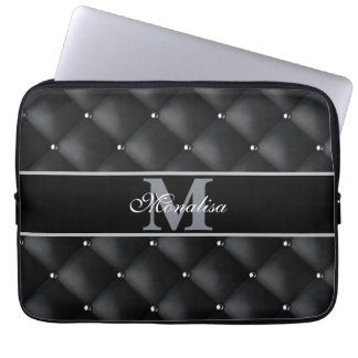 Housse Pour Ordinateur Portable design noir luxueux personnalisé avec monogramme