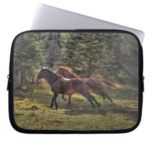 Housse Pour Ordinateur Portable Deux Chevaux de Ranch courir en forêt