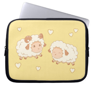 Housse Pour Ordinateur Portable Deux mignonnes Petites Ewe de bélier sur Jaune