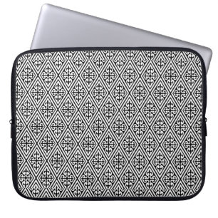 Housse Pour Ordinateur Portable Diamants Médiéval de Damas, noir et blanc