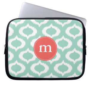 Housse Pour Ordinateur Portable Diamants modernes d'Ikat de turquoise d'Aqua