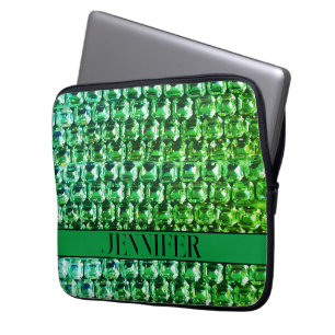 Housse Pour Ordinateur Portable Diamants verts, motif de bijoux en pierre de taill