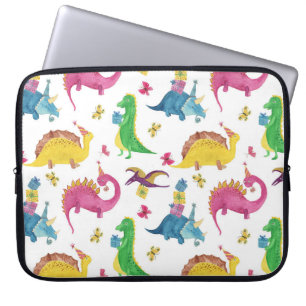 Housse Pour Ordinateur Portable Dinosaure party : motif aquarelle.