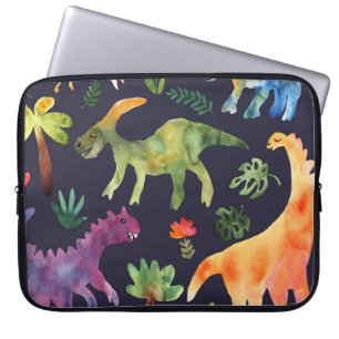Housse Pour Ordinateur Portable Dinosaures floraux : Aquarelle