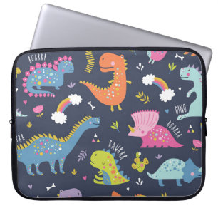 Housse Pour Ordinateur Portable Dinosaures pour enfants : Motif Vintage coloré
