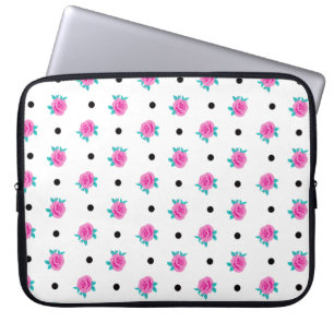 Housse Pour Ordinateur Portable Ditsy Roses Roses Roses Roses et Manches Pois Noir