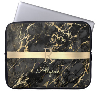 Housse Pour Ordinateur Portable do-it-yourself Nom & Monogramme, Barre Or, Marbre 