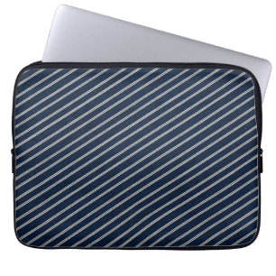 Housse Pour Ordinateur Portable Doubles Rayures Bleu Nuit Aspect Tissage Ivoire