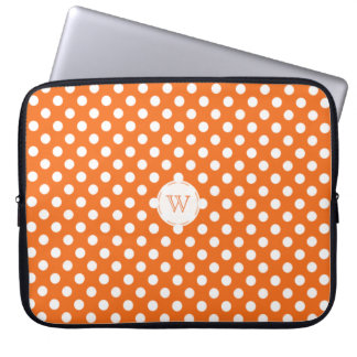 Housse Pour Ordinateur Portable Douille orange et blanche de monogramme de pois