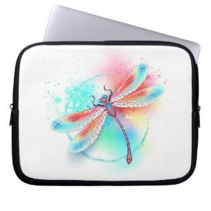 Housse Pour Ordinateur Portable Dragonfly rouge sur l'arrière - plan aquarelle