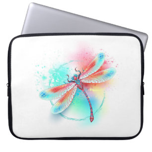Housse Pour Ordinateur Portable Dragonfly rouge sur l'arrière - plan aquarelle