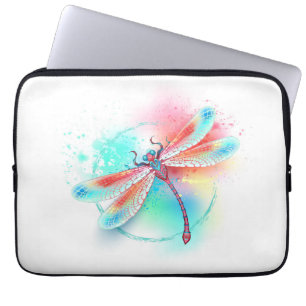 Housse Pour Ordinateur Portable Dragonfly rouge sur l'arrière - plan aquarelle