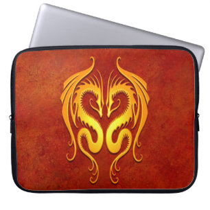 Housse Pour Ordinateur Portable Dragons tribaux jaunes d'or