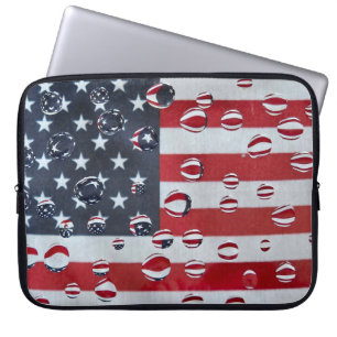 Housse Pour Ordinateur Portable Drapeau Américain Avec Gouttes D'Eau