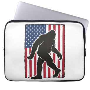 Housse Pour Ordinateur Portable Drapeau américain vintage silhouette Bigfoot vecte