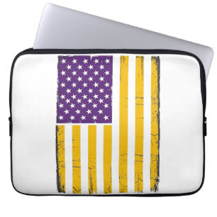 Housse Pour Ordinateur Portable Drapeau américain violet et or en détresse Vecteur