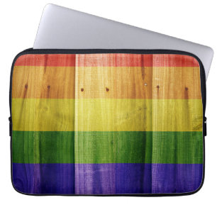 Housse Pour Ordinateur Portable Drapeau arc-en-ciel en bois