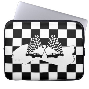 Housse Pour Ordinateur Portable Drapeau Checker et voitures de course
