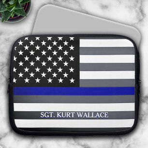 Housse Pour Ordinateur Portable Drapeau de police de la ligne bleue mince