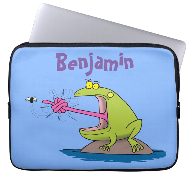 Housse Pour Ordinateur Portable Drôle dessin animé de grenouille et mouche (Devant)