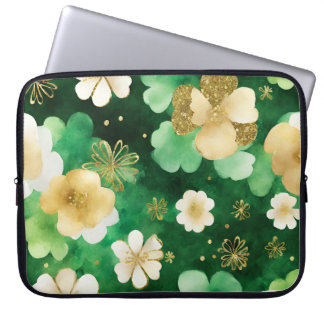 HOUSSE POUR ORDINATEUR PORTABLE EAU VERTE & OR COULEUR SHAMROCK IRLANDAISE