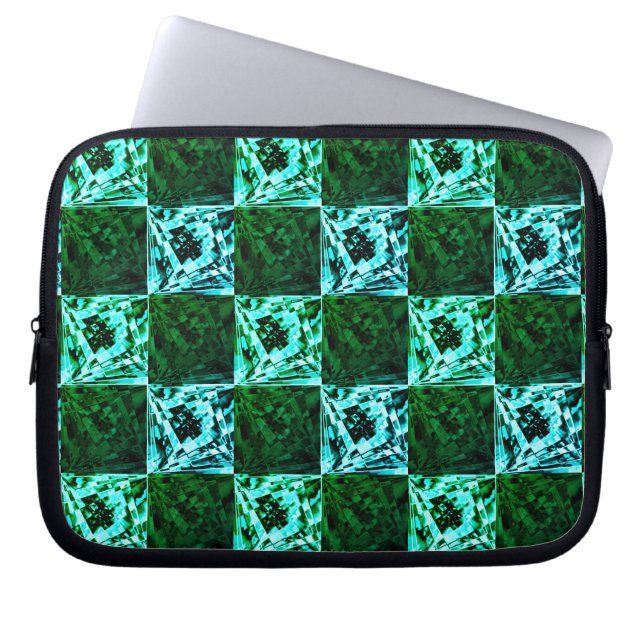 Housse Pour Ordinateur Portable Échecs ou cyan vert et bleu ciel, avec rectangle (Devant)