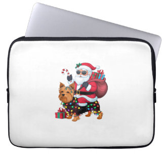 Housse Pour Ordinateur Portable Éclairage de Noël Père Noël équitation Yorkshire T