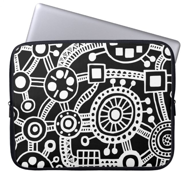 Housse Pour Ordinateur Portable Écosystème III blanc sur noir (Devant)