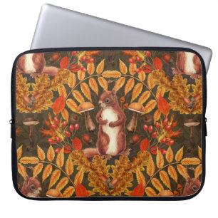 Housse Pour Ordinateur Portable Écureuil d'automne sur brun foncé