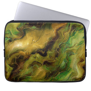 Housse Pour Ordinateur Portable Effet marbré en vert et or