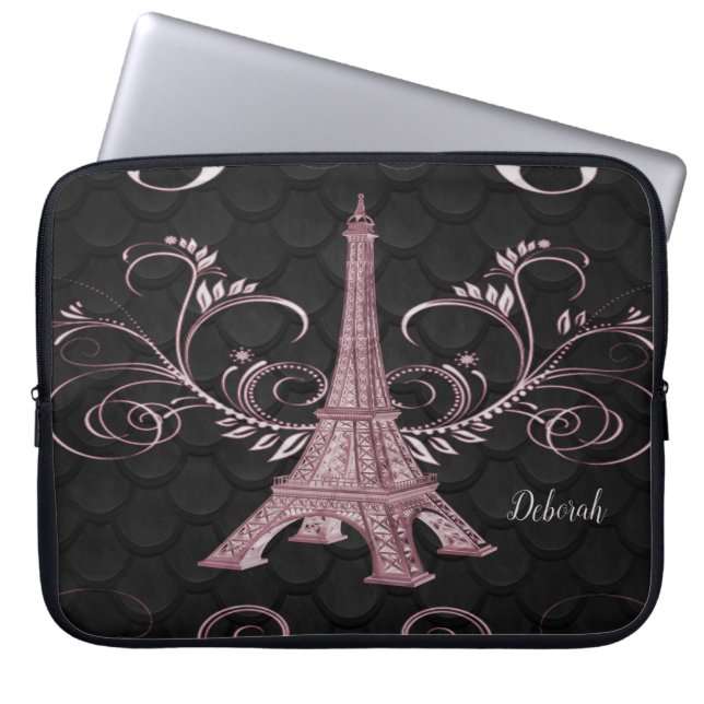 Housse Pour Ordinateur Portable Eiffel Tour rose florale perles Portable (Devant)